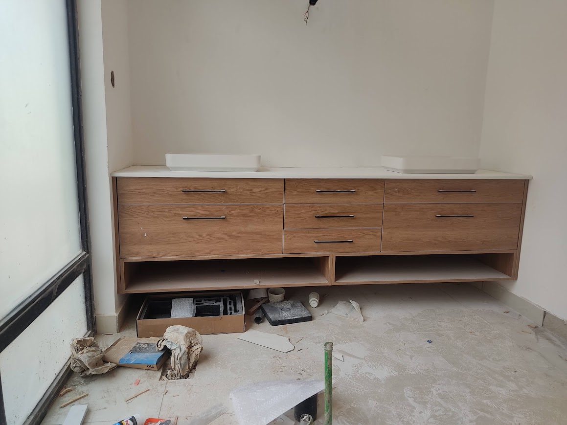 Siddy Tigoni floating oak double basin vanity unit